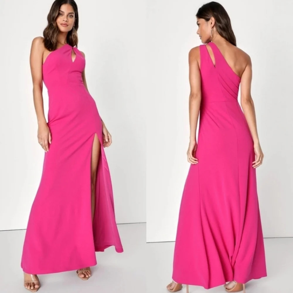 Lulu's Enchanted Energy Magenta One-Shoulder Maxi Dress S Wedding Party Guest